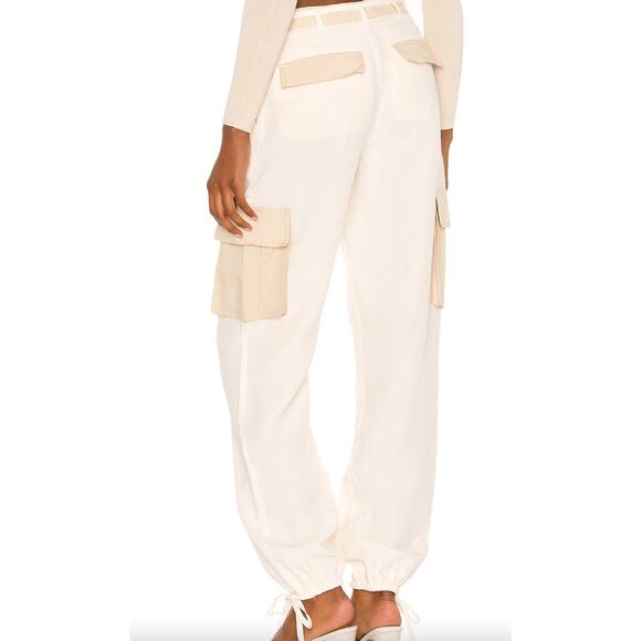 L'Academie White Cargo Pant MEDIUM Jogger Linen Revolve Baggy Designer $228 NEW - Picture 3 of 8